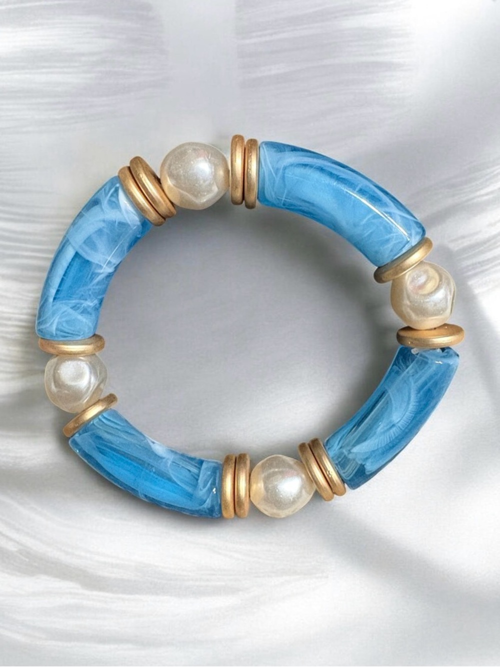 Plunder Pearl & Blue Resin Stretch Bracelet - Women Jewelry